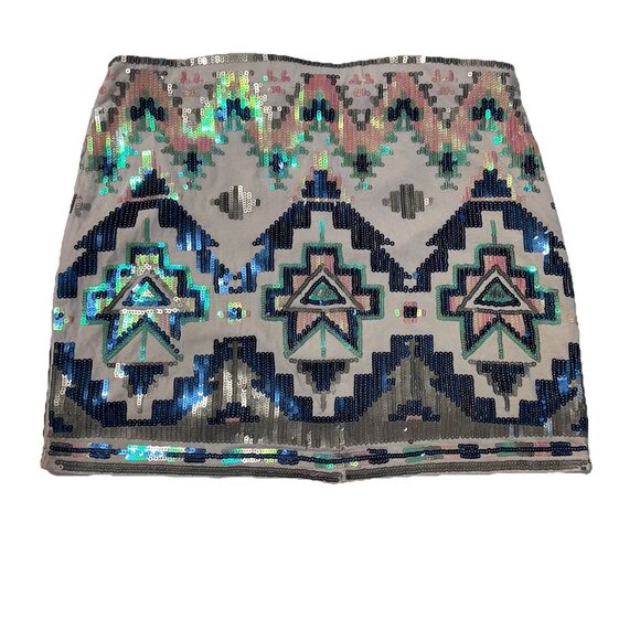Express Skirt Womens Aztec Print Sequin Mini Size XS Elastic Waist Western Boho - Picture 2 of 8